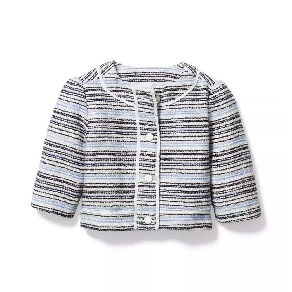 NWT Janie and Jack Bouclé Jacket Girls 6 Blue White Button Front Lined Fall